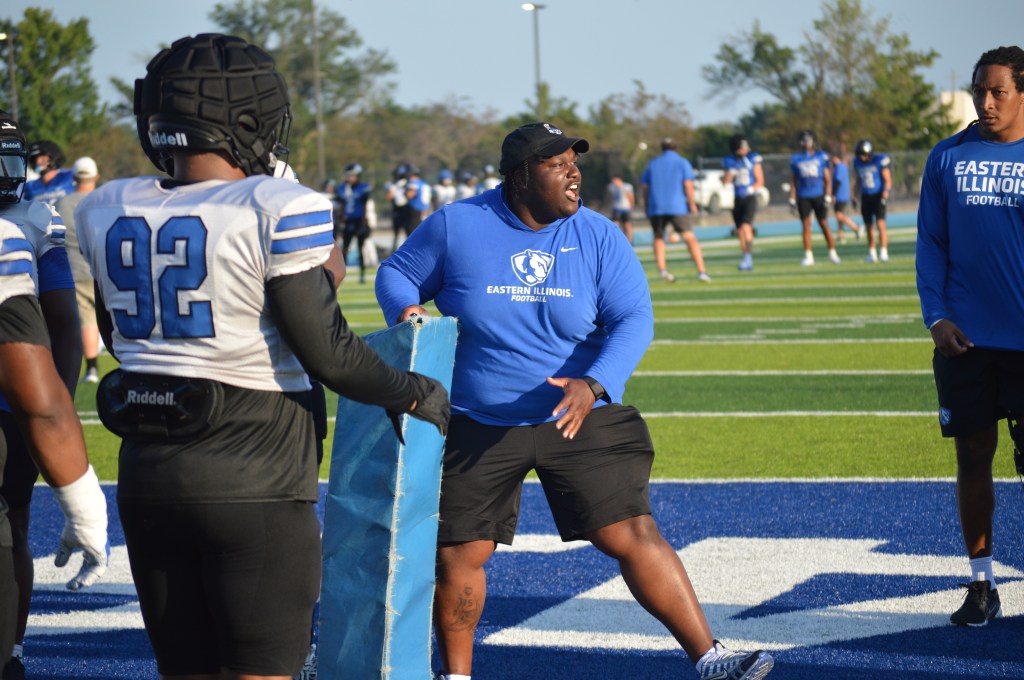 EIU assistant coach Taylor, defensive line get down to work in fall&nbsp;camp